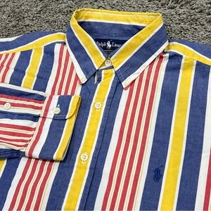 Ralph Lauren Blaire Shirt Mens Large Stripe Cotton Preppy Old Money Abstract